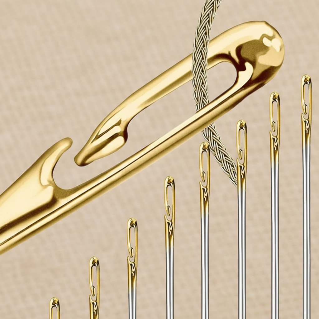 12PCS Large Eye Sewing Needles Set Hand Stitching with Threader Yarn Needle Tool