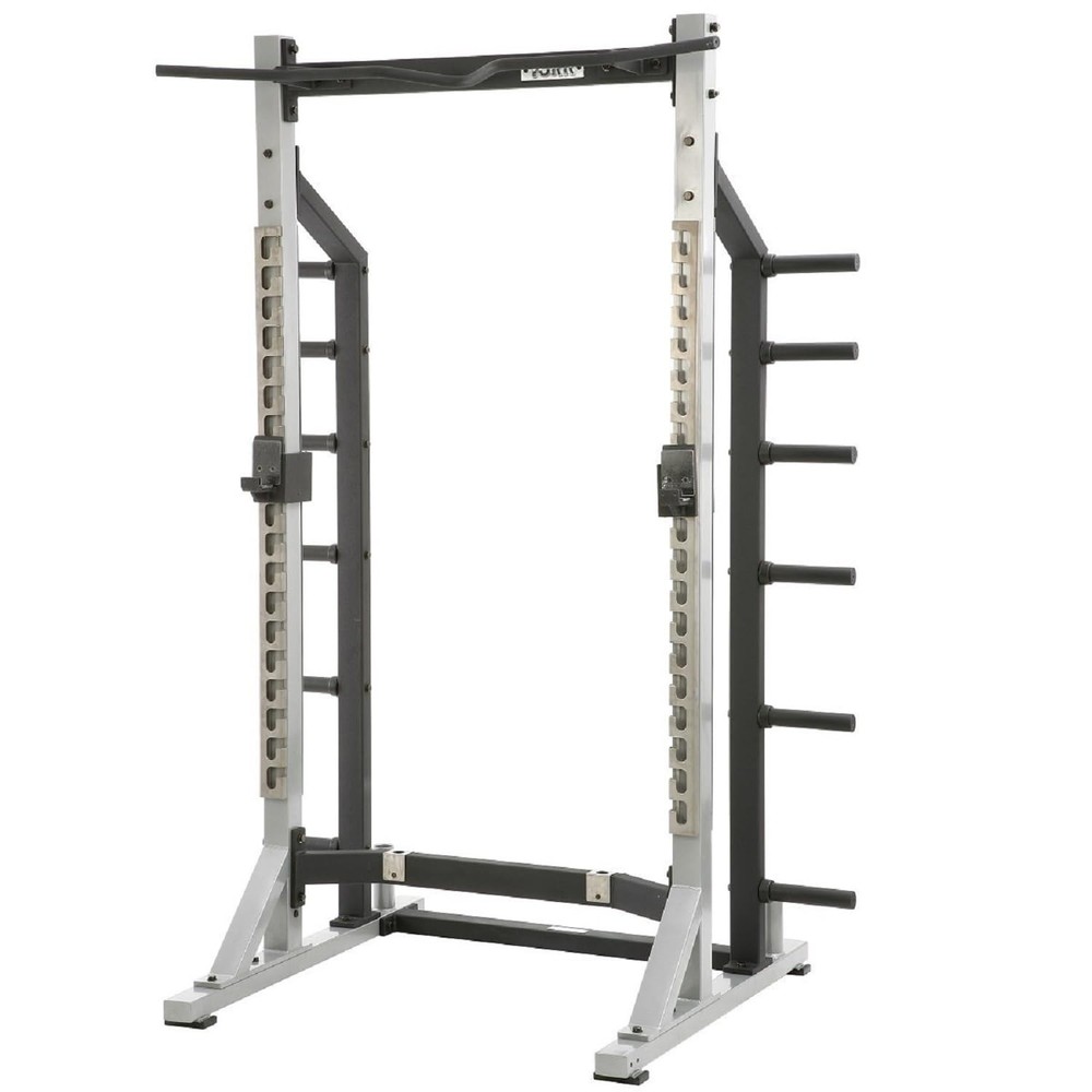 STS Silver Half Rack System w/ Pull-Up Bar Plate Storage J-Hooks