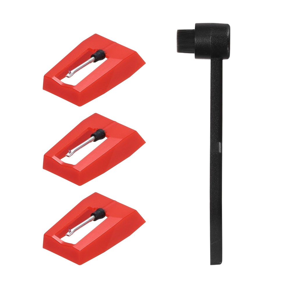 3 Pack Record Player Needle, Replacement Record Needle with Cleaning Brush, Red