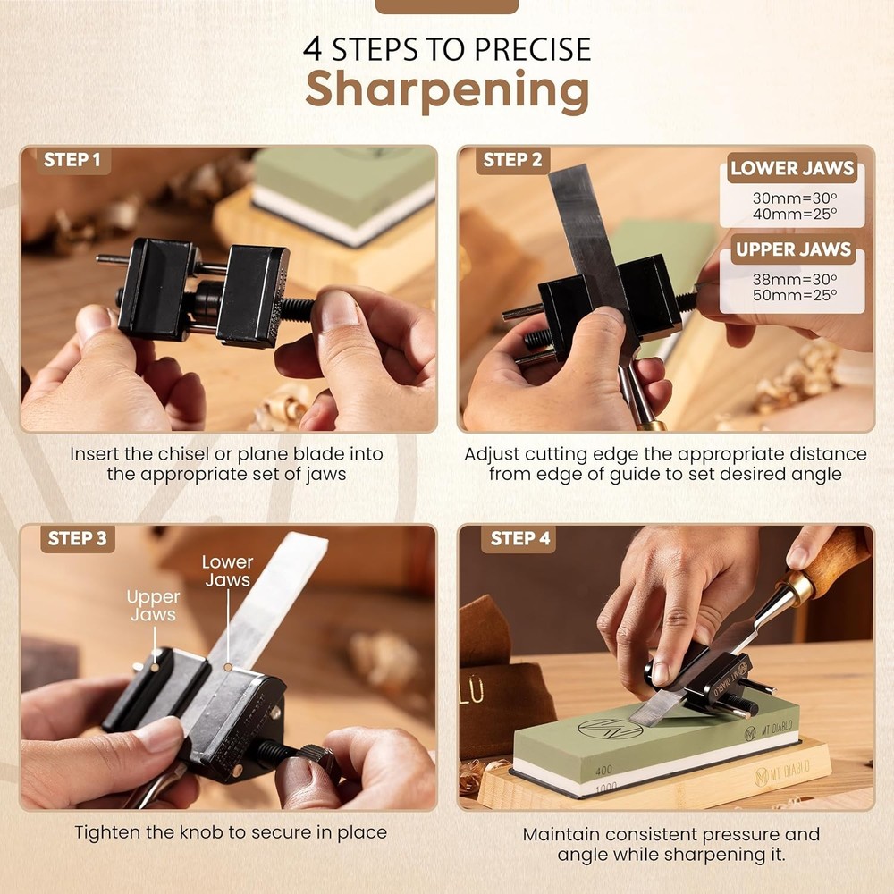 Mt Diablo Chisel Sharpening Kit - Precision Honing Guide for Black and Chrome