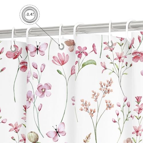 Watercolor Floral Shower Curtain Butterfly Flower 72"W x 72"L (Pack of 1) Pink