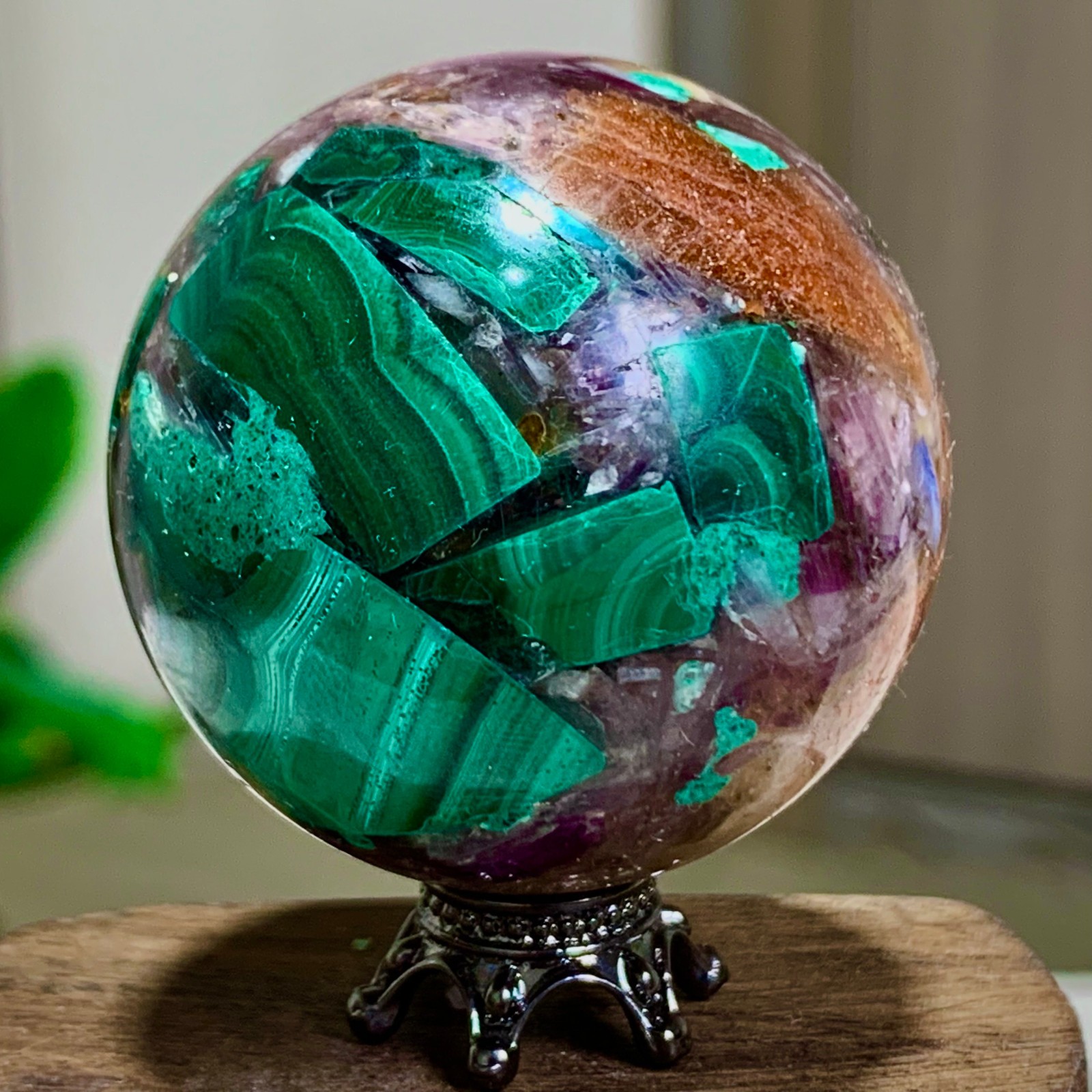 77G Newly discovered rare malachite purple mica symbiotic sphere restoration