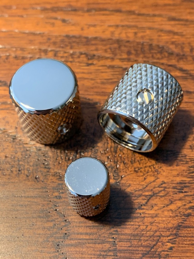 CHROME Plated - Solid Brass / Telecaster Knurled Guitar Knobs & Switch Tip Set