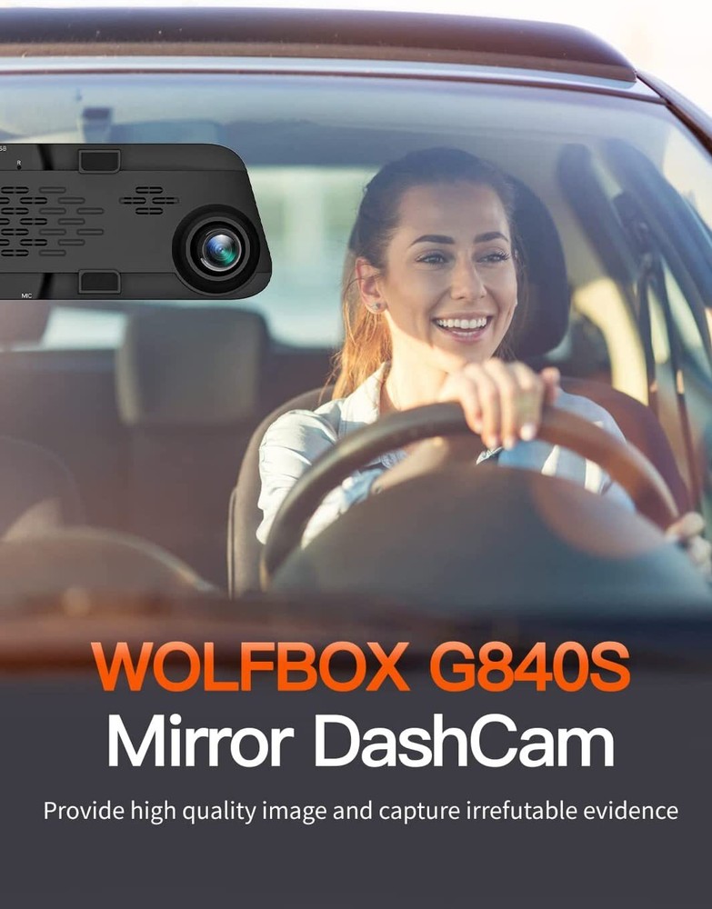 WOLFBOX Dash Camera Mirror 1080P MINI USB Dash Cam With Free Hardwire kit