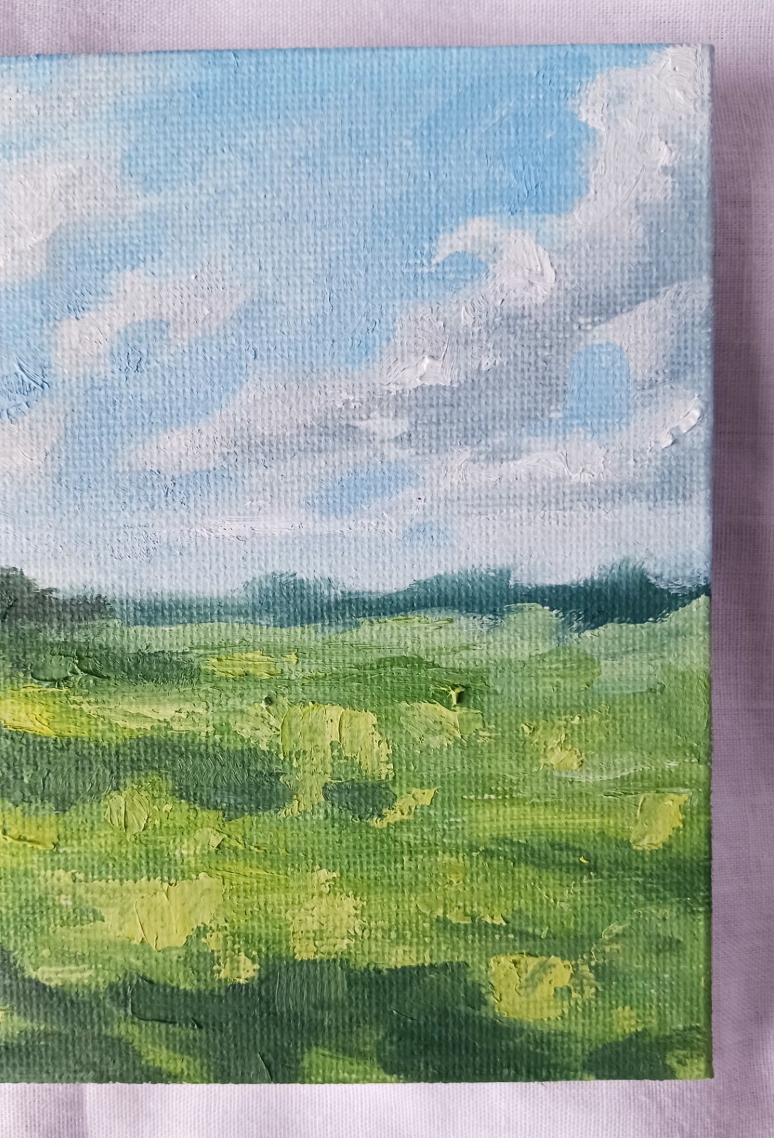 ORIGINAL Oil Painting Modern Impressionism Landscape Green Grass Sun Field 5"x7"