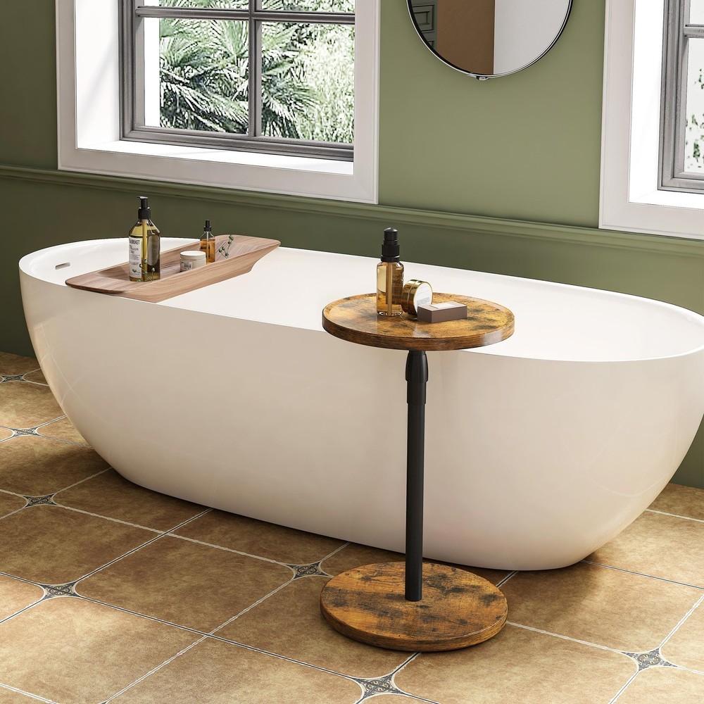 Adjustable End Table Small Round Side Table Drink Pedestal Rustic Brown