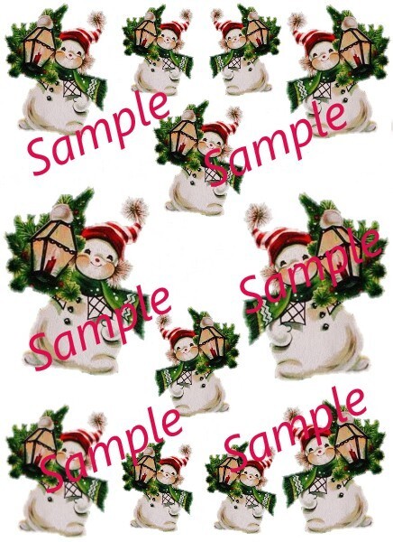 Beautiful Vintage Snowman Waterslide Decals