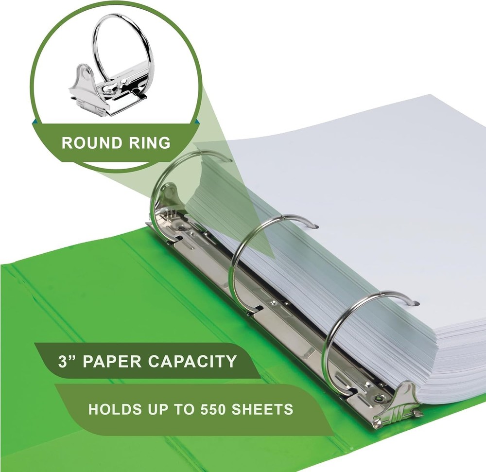 Plant-Based 3 Inch Durable Round Ring, View Binder, Eco-Friendly, USDA Certif...