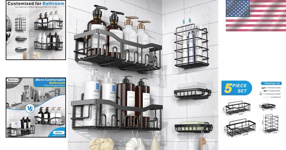 Versatile Adhesive Shower Storage – 5 Pack Set, 40 lb Capacity, Modern Design