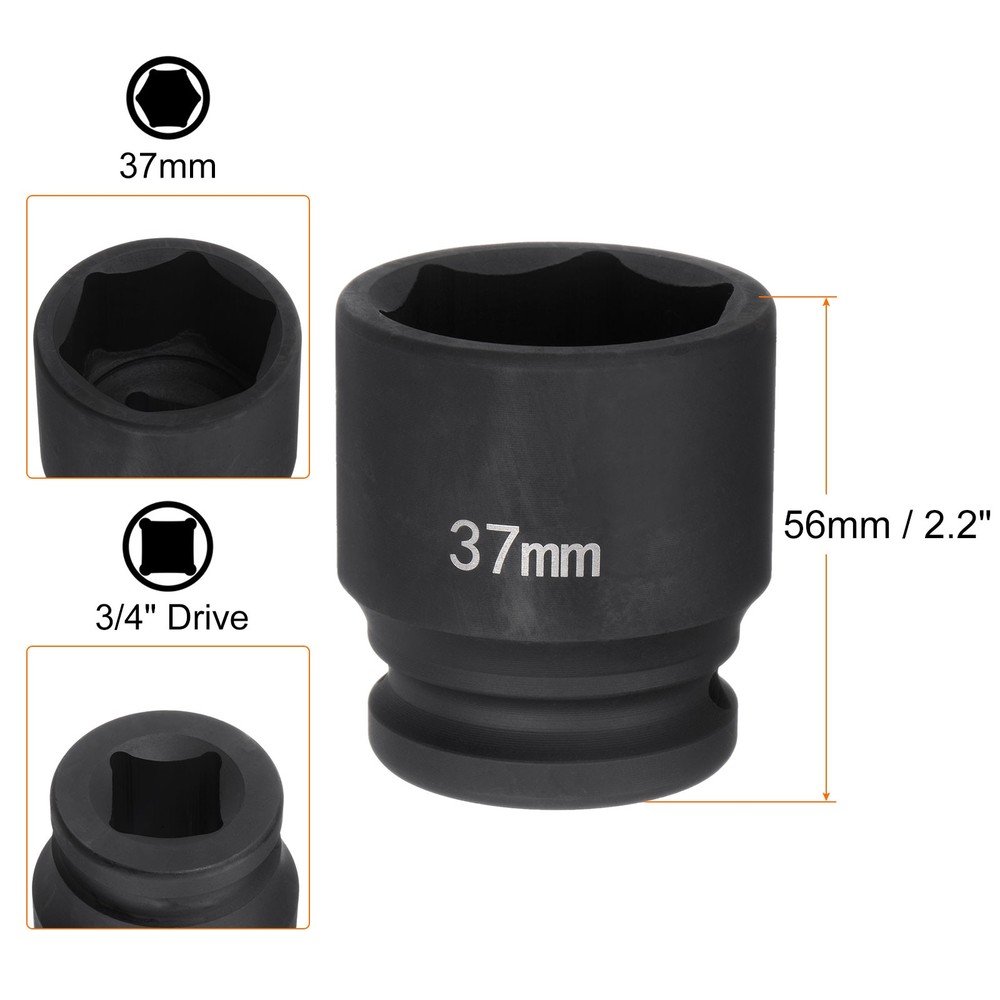 6 Point Impact Socket 3/4" Drive 37mm Metric 40Cr Impact Socket