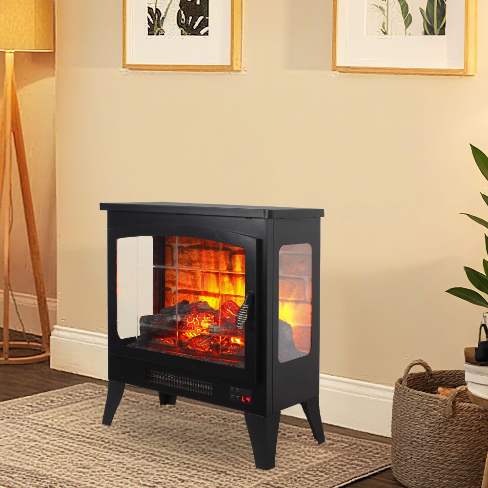 Three-Sided Open Electric Fireplace Heater with 3D Flame Effect