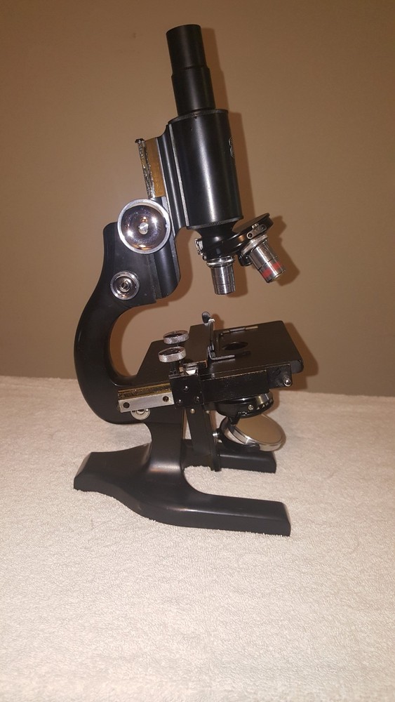 Antique Spencer Buffalo Microscope w/ 3 objectives ,Mirror, Case + Extras-NICE! 