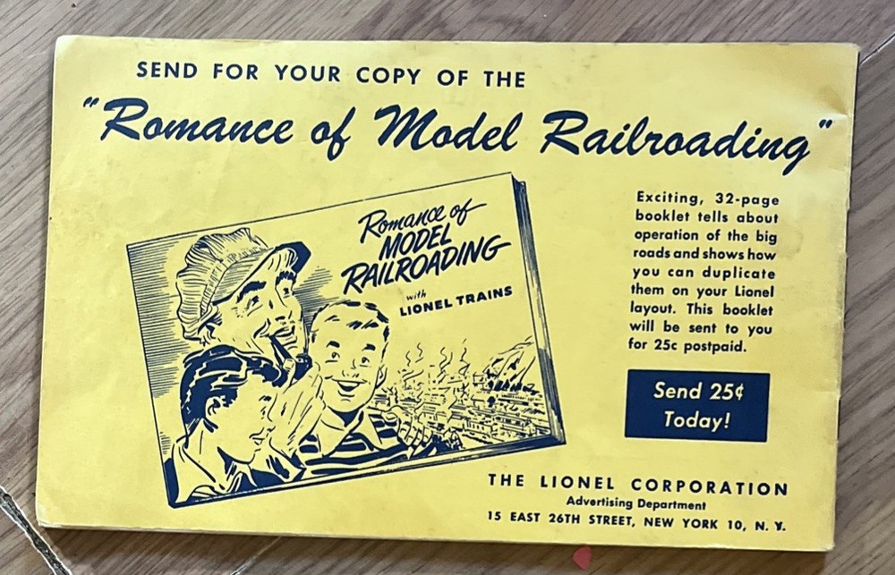 ORIGINAL 1952 INSTRUCTIONS FOR ASSEMBLING AND OPERATING LIONEL TRAINS