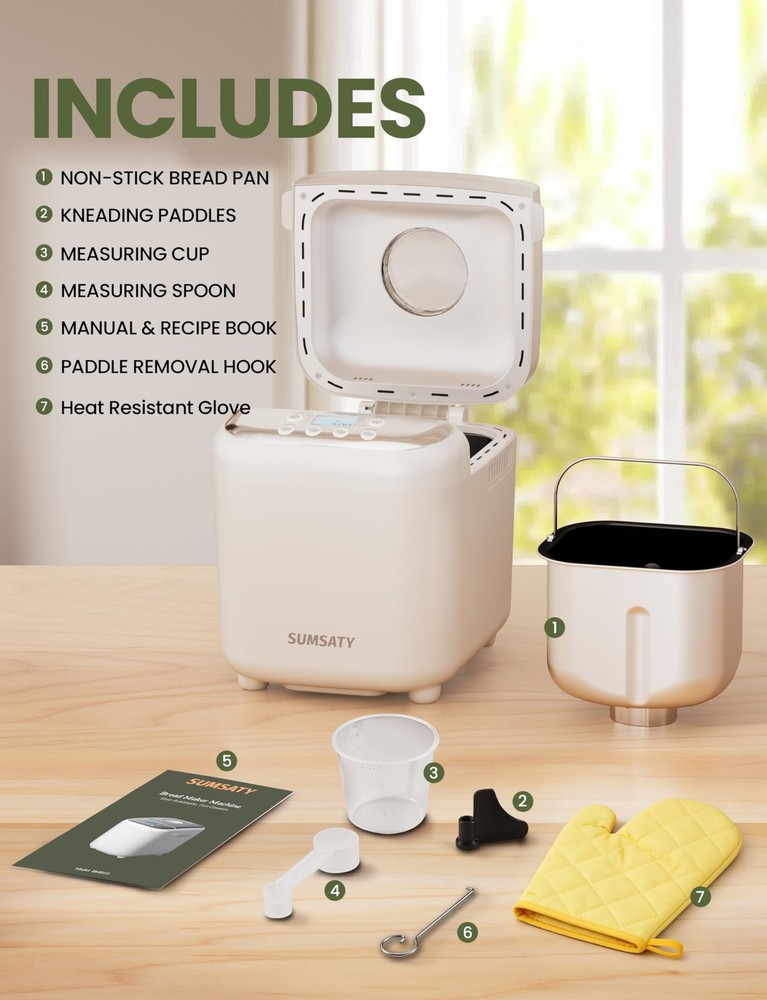 Bread Maker, 2.2LB 16-in-1 Bread Machine, Automatic Bread Maker Machine with ...