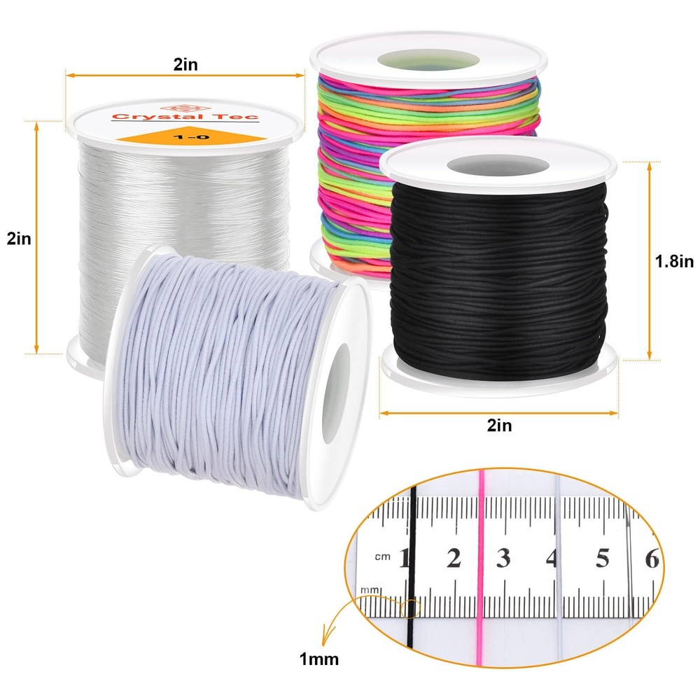 Stretchy Bracelet String Kit(4 Rolls Transparent，rainbow，black and White