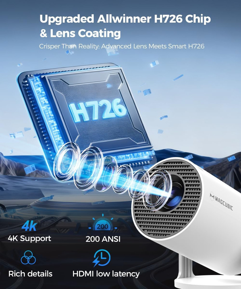 Mini Projector with Wifi and Bluetooth, 4K Support Smart Portable Projector, Sma
