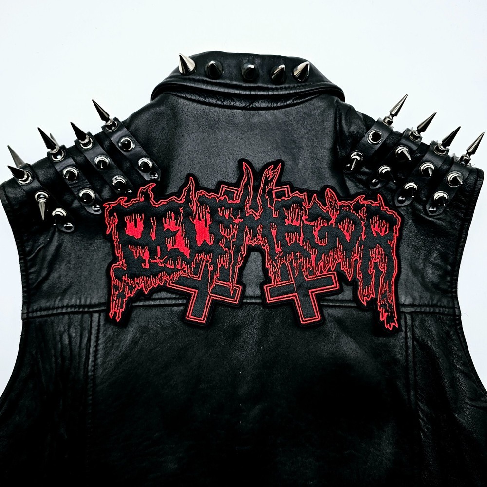 BELPHEGOR RED SHAPED LOGO EMBROIDERED BACKPATCH