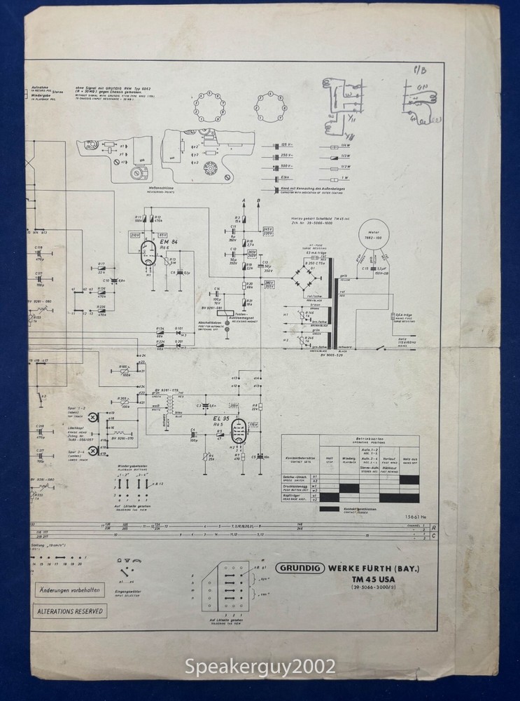 Original Grundig Schematic - TM 45 USA