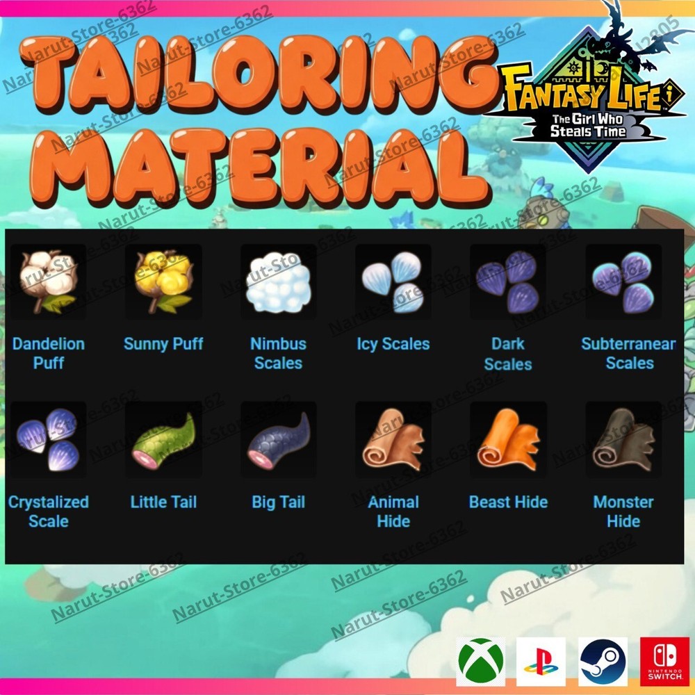 Fantasy Life I: Tailoring Material Bundle🌟 Crafting Material Ítems for Tailor