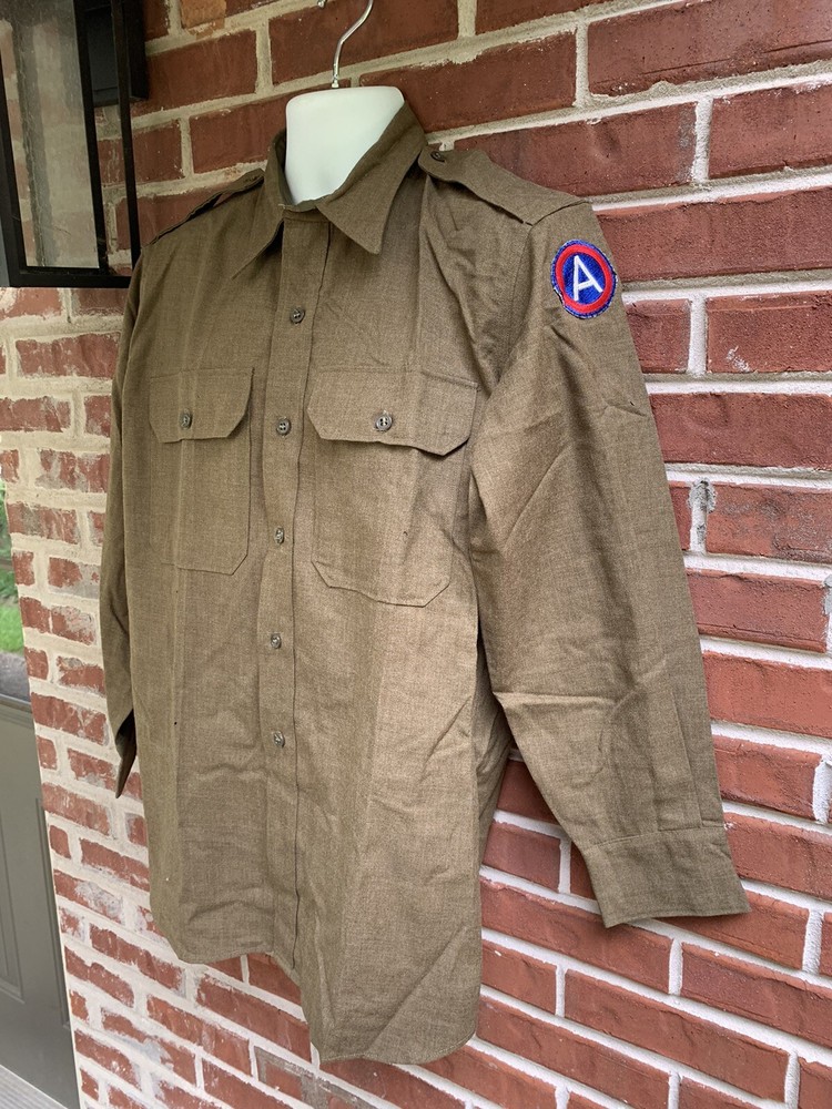 ORIGINAL WWII US ARMY OFFICER Wool Chocolate DRESS SHIRT- Patch - Medium?