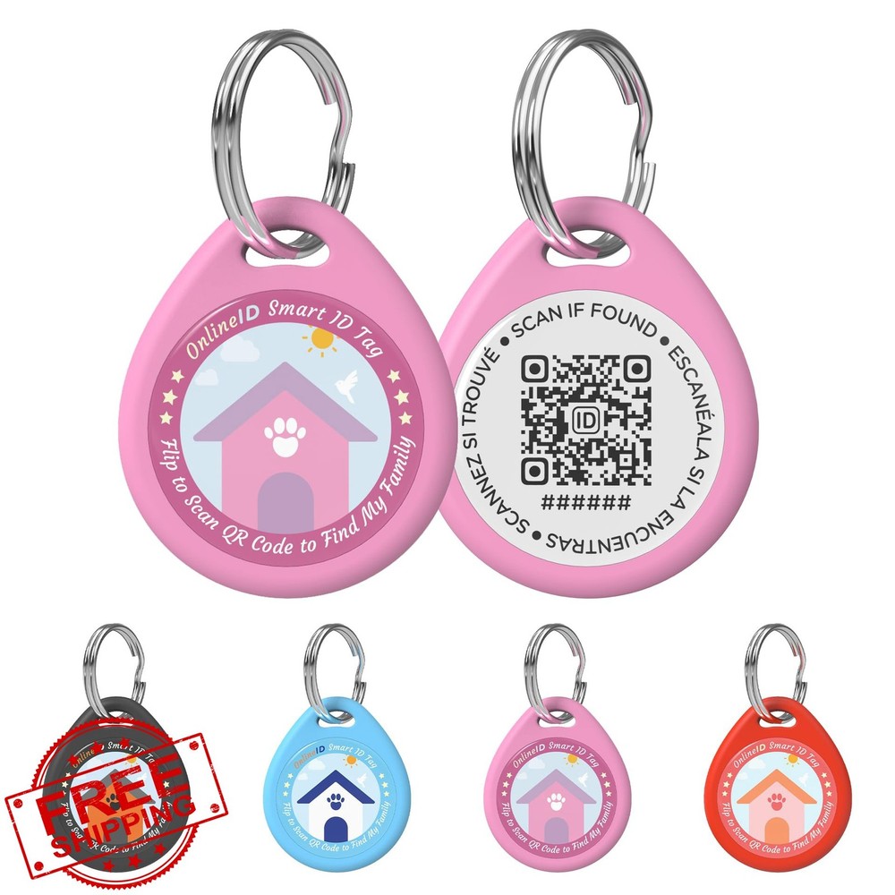 1 Personalized Dog Tag QR Code ID Pink L