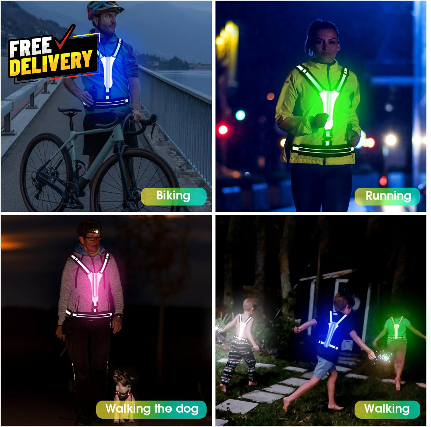 LED Reflective Light Up Safety Vest for Running Cycling Walking Night Gear...