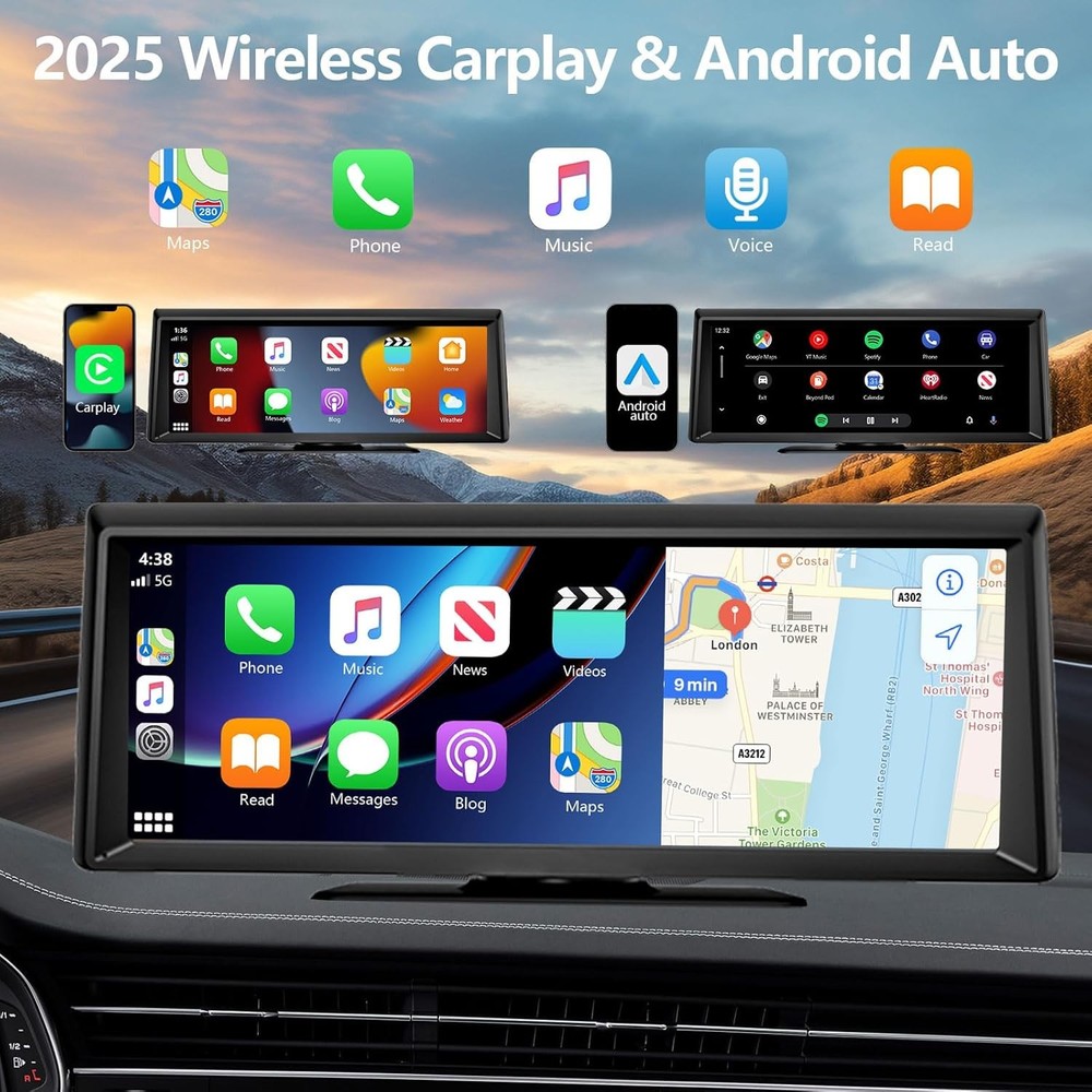 8.1" Wireless CarPlay Android Auto HD Dash Cam Stereo w/ 1080P Backup Camera GPS