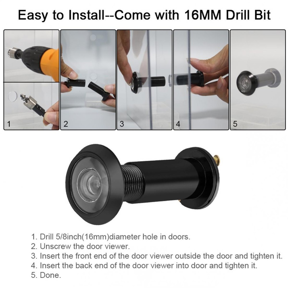 Solid Brass Door Viewer Peephole with install Drill Bit Set for Home Security