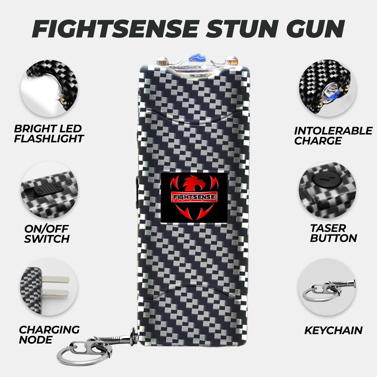 FIGHTSENSE SelfDefense Mini StunGun 400BV Rechargeable W/LED Flashlight,Keychain