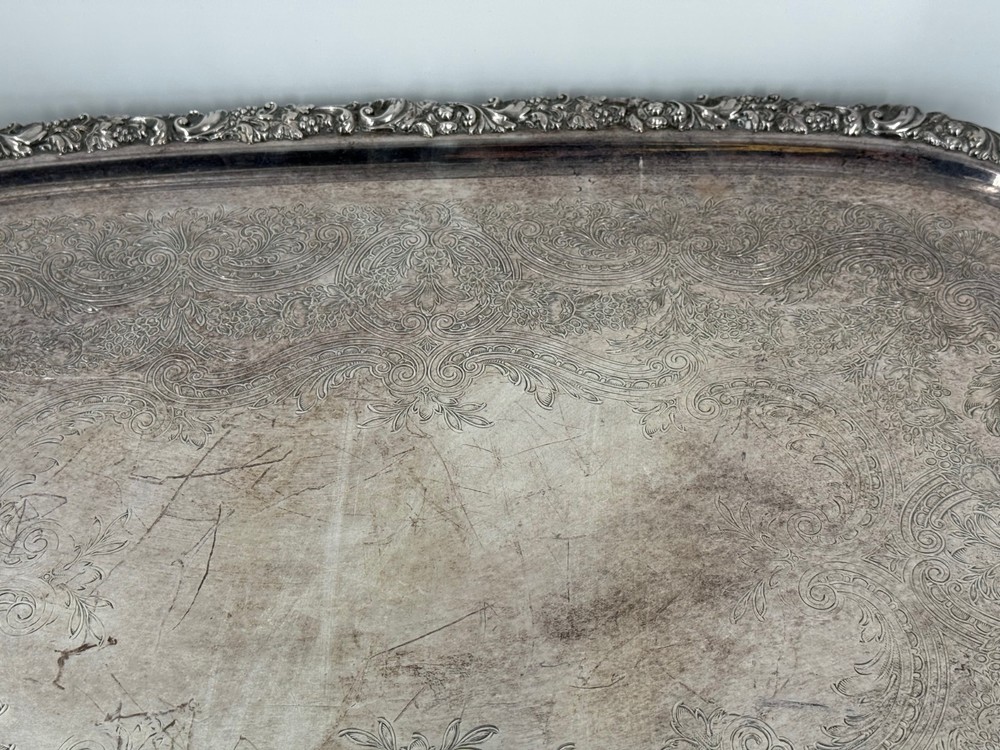 Vintage 27" Silver Plated International Silver Company Ornate Serving Tray-10 lb