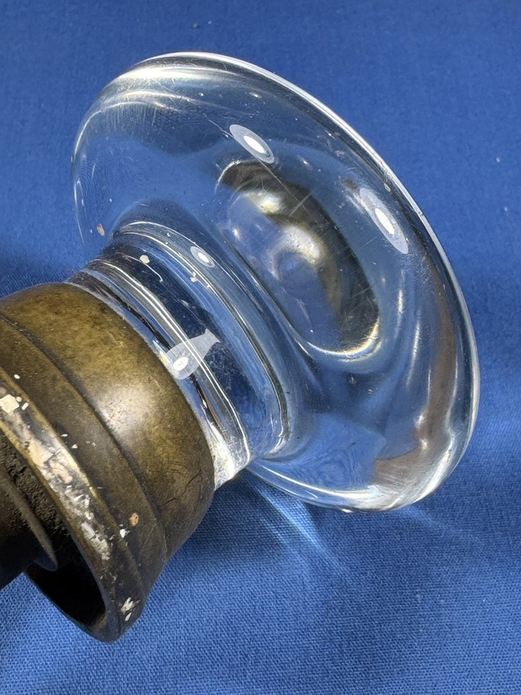 Pair C.1920 Glass Door Knobs ~ "X" Rosette, NO chips or cracks, Clean, Thin