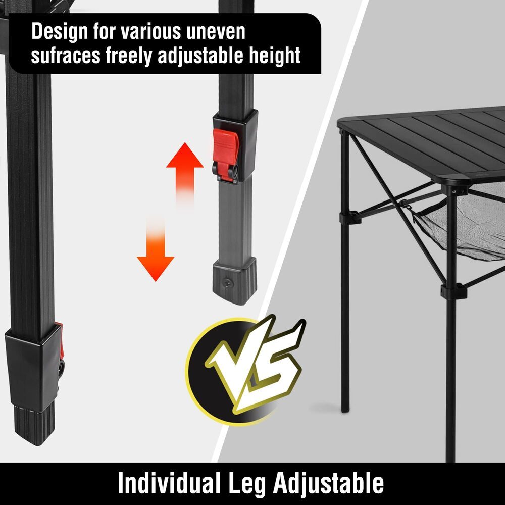 VILLEY Adjustable Folding Camping Square Table w/Bag Lightweight Aluminum Tables