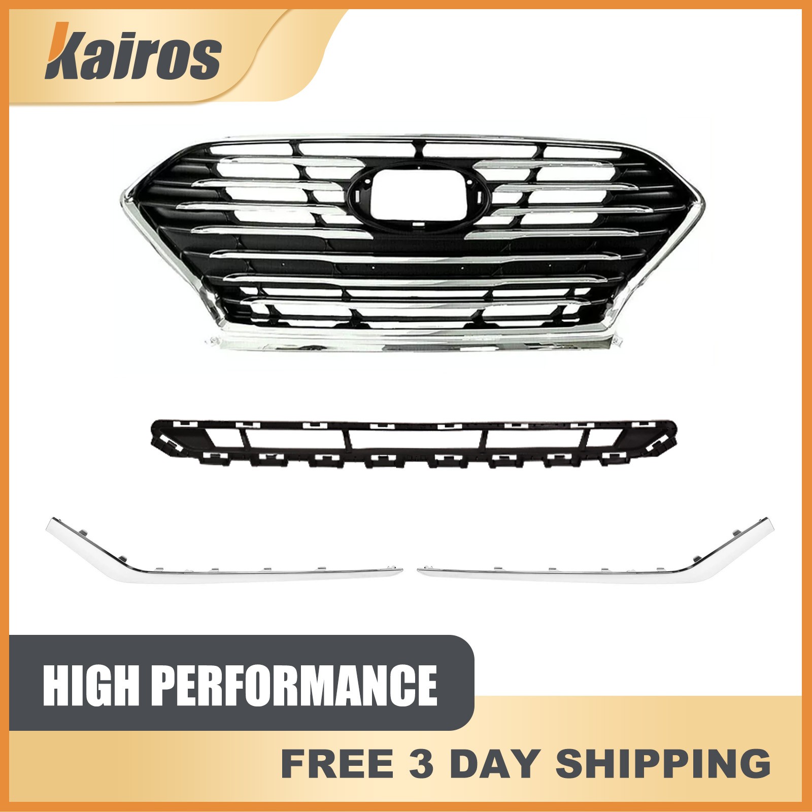 Front Grill Trim Set Fits Fits 2018 2019 Hyundai Sonata Sedan Hybrid Only