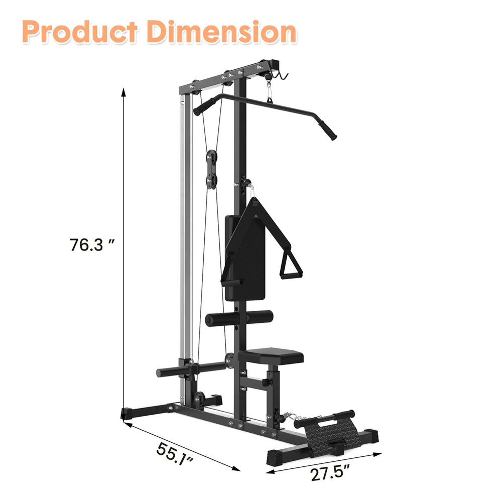 LAT Pulldown Pulley Machine,Cable Attachment Station W/Adjustable Leg Support Gy