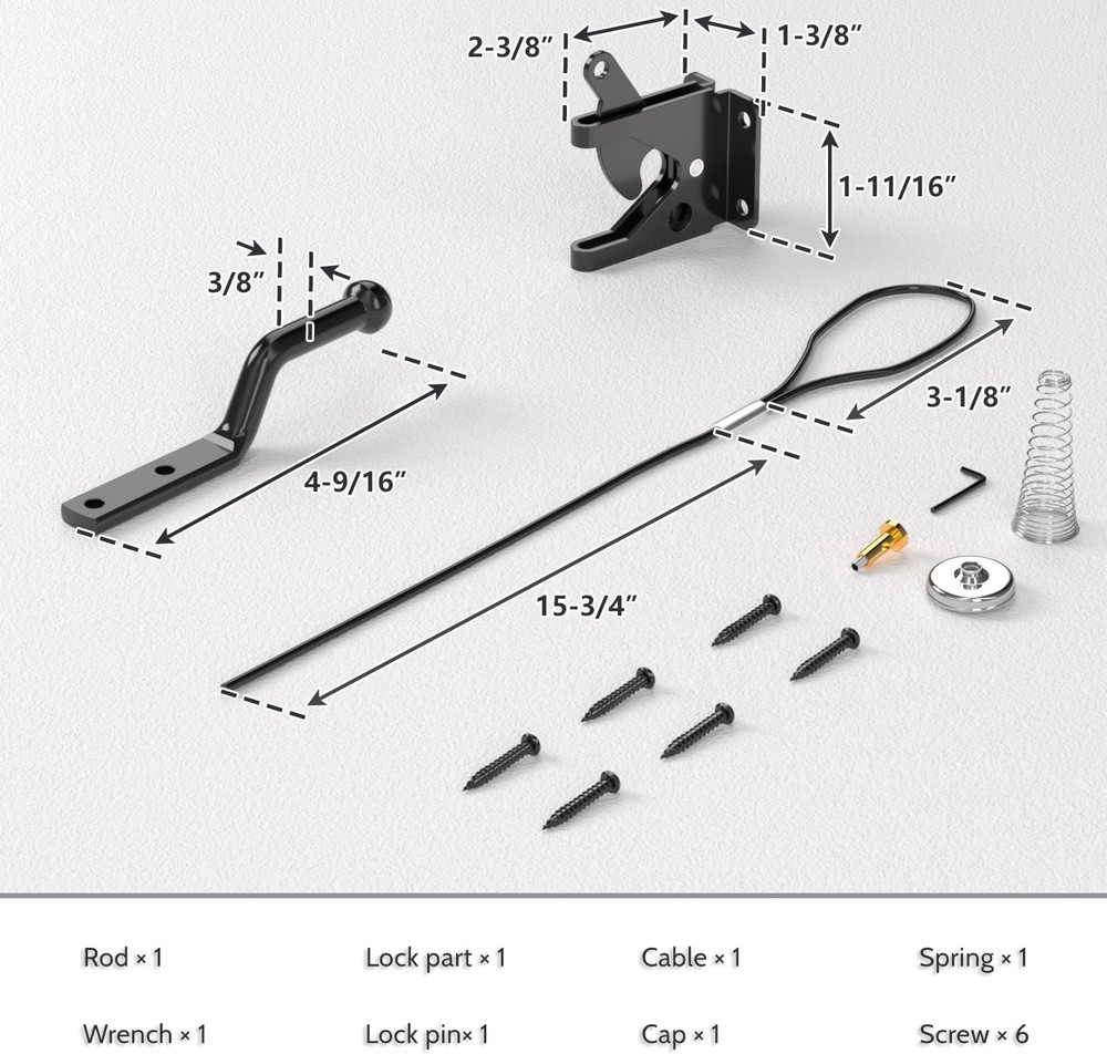 Gate Latch with Spring Cable Pull for Fence Gate - Carbon Steel - Black,Self ...