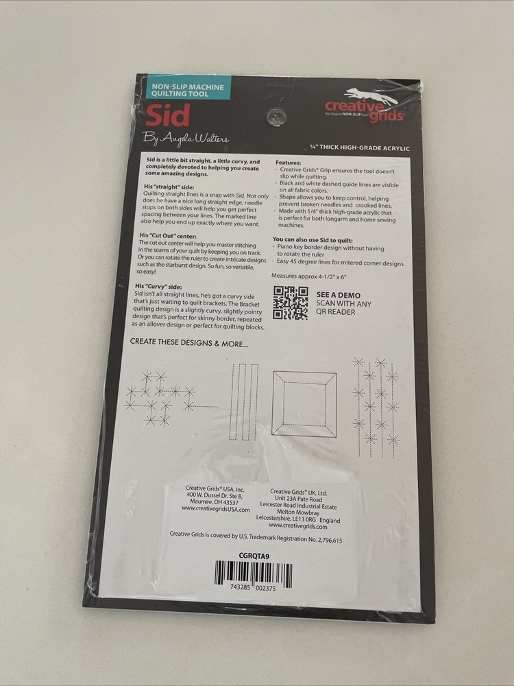Genuine Creative Grids Non-Slip Machine Quilting Tool - Sid By Angela Walters