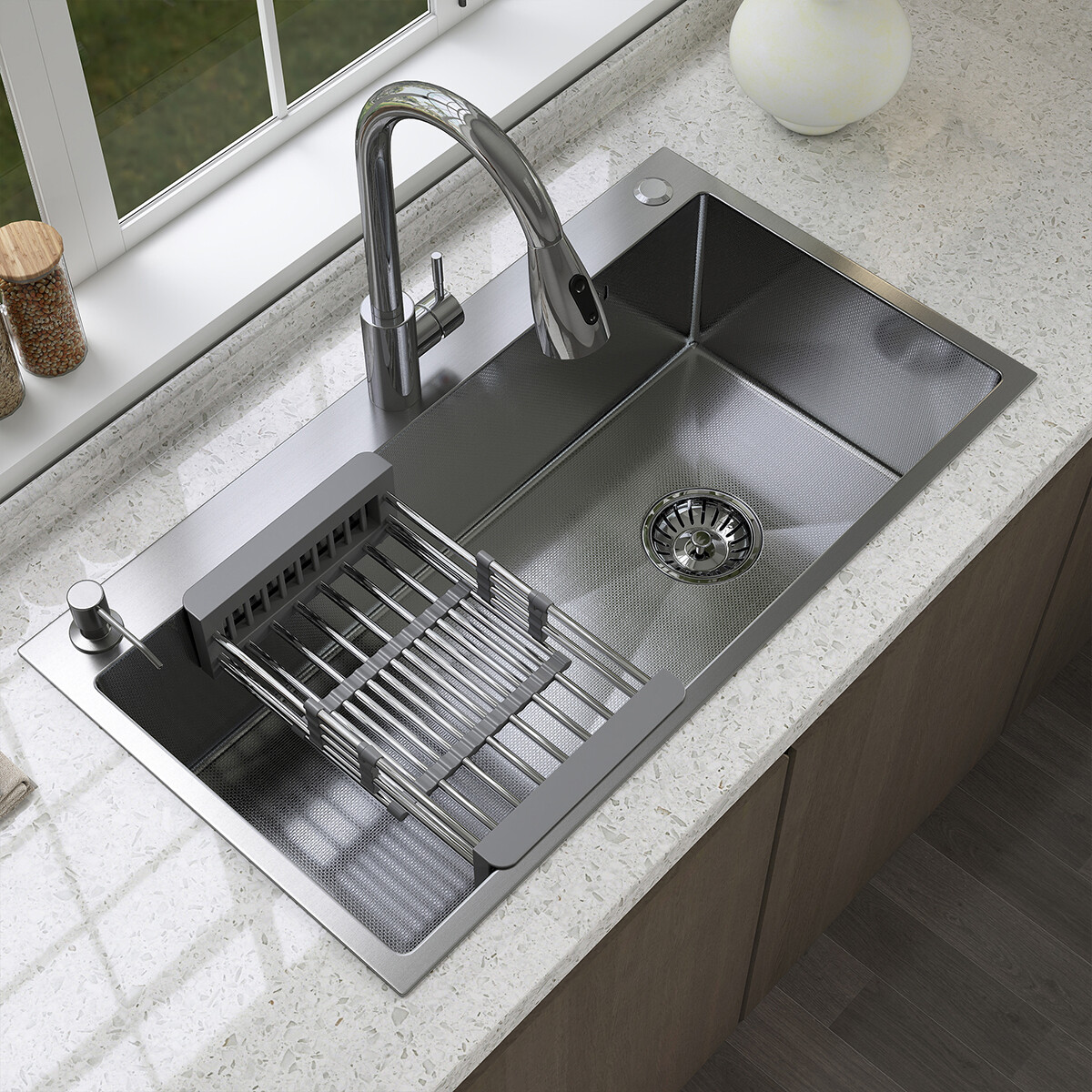 Drop In Kitchen Sink Stainless Steel Single Bowl Sinks with Faucet 28/30/32 Inch