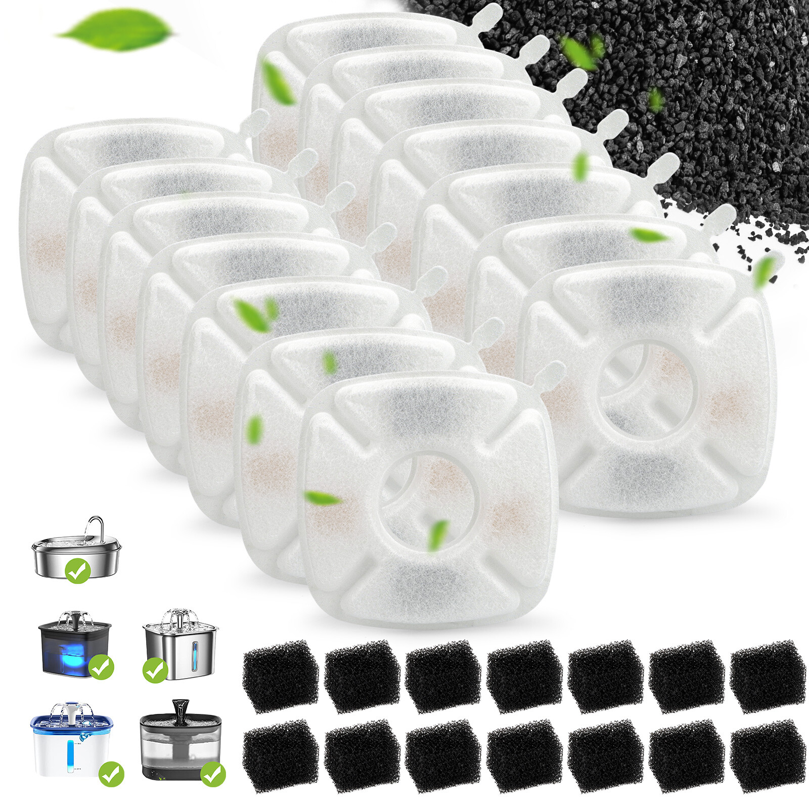 28pcs Cat Water Fountain Sponges Filters Fits for Veken 95/67/135oz Replacement