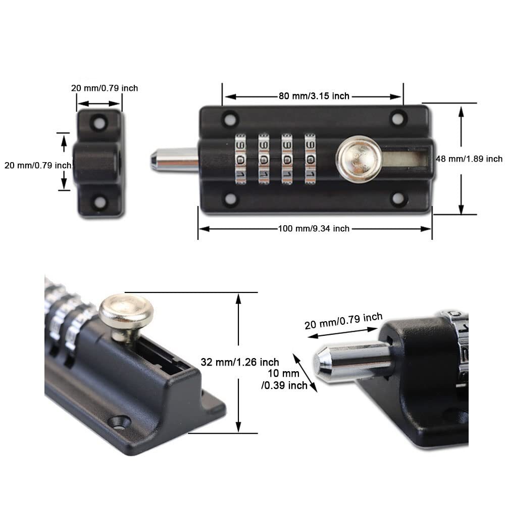 Sliding Combination Bolt Combi Bolt Latch Keyless Combination Bolt 4 Digit Pi...
