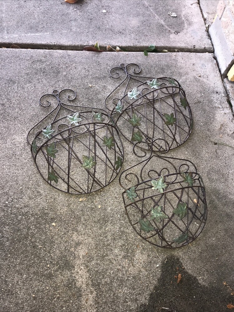 Three Vintage For Outside Walls Wire Flowers Baskets Two Large / One Medium .