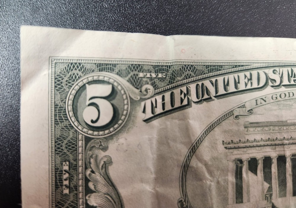 1985 5 dollar bill Miscut ERROR