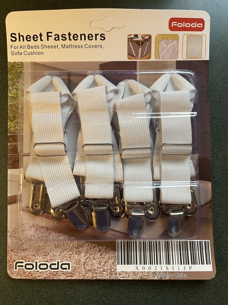 Foloda Adjustable Bed Sheet Fastener Straps (4 Pack)