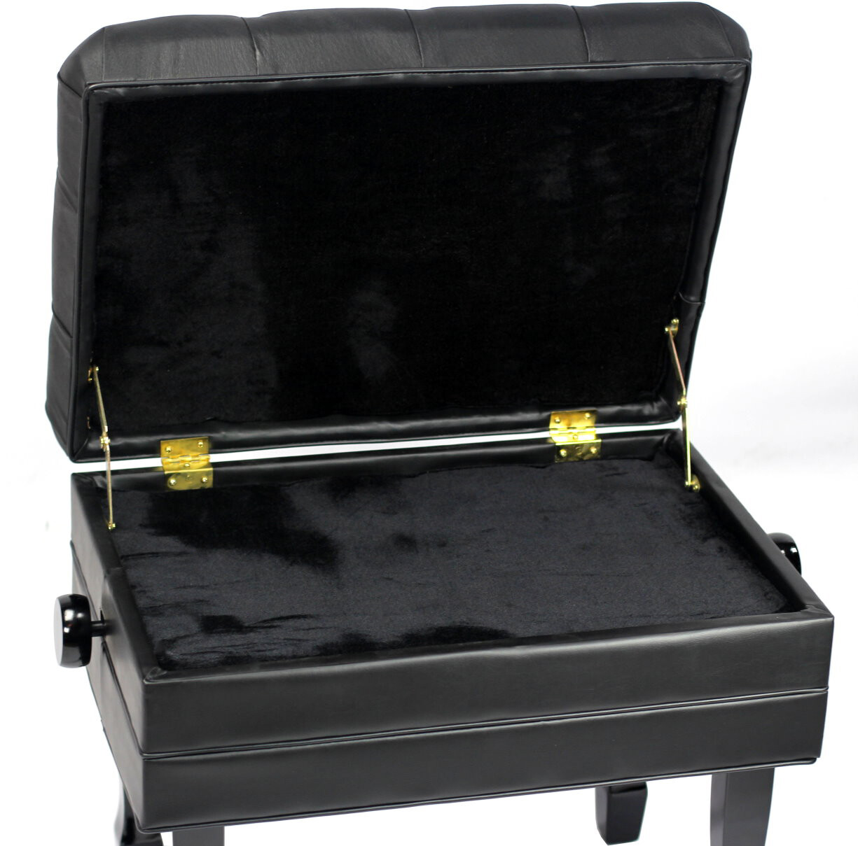 Genuine Leather Adjustable Piano Bench Seat - GRIFFIN Black Wood Keyboard Stool