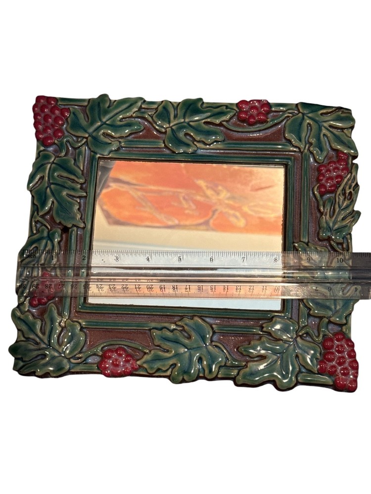 Alamo Tile Grape & Leaf Ceramic Framed Mirror Signed READ