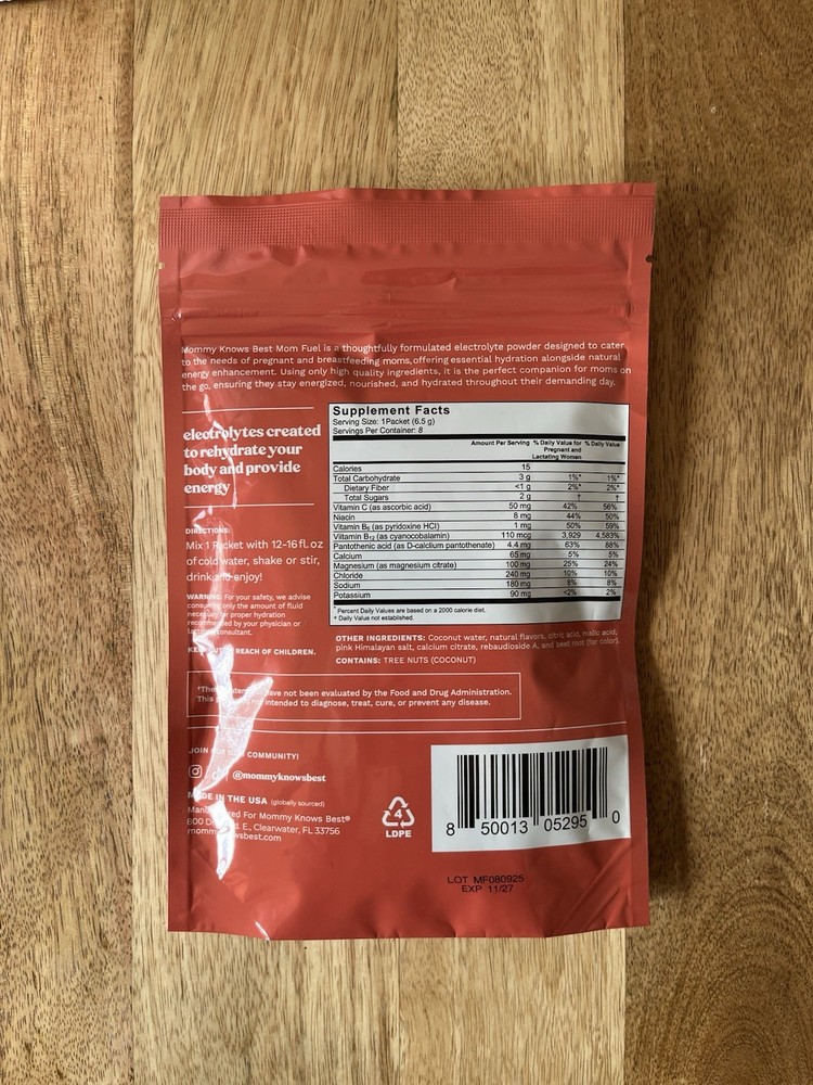 Electrolyte Mom Fuel 8 Packets (6.5 Grams Each Packet)