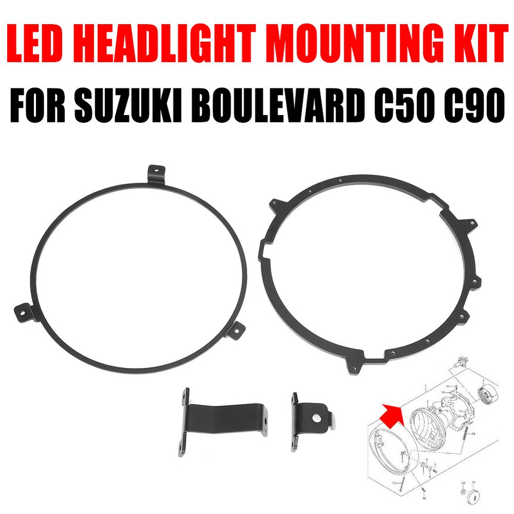 For Suzuki Boulevard C50 C90  7" LED Headlight Mounting Bracket Adapter Kit V2