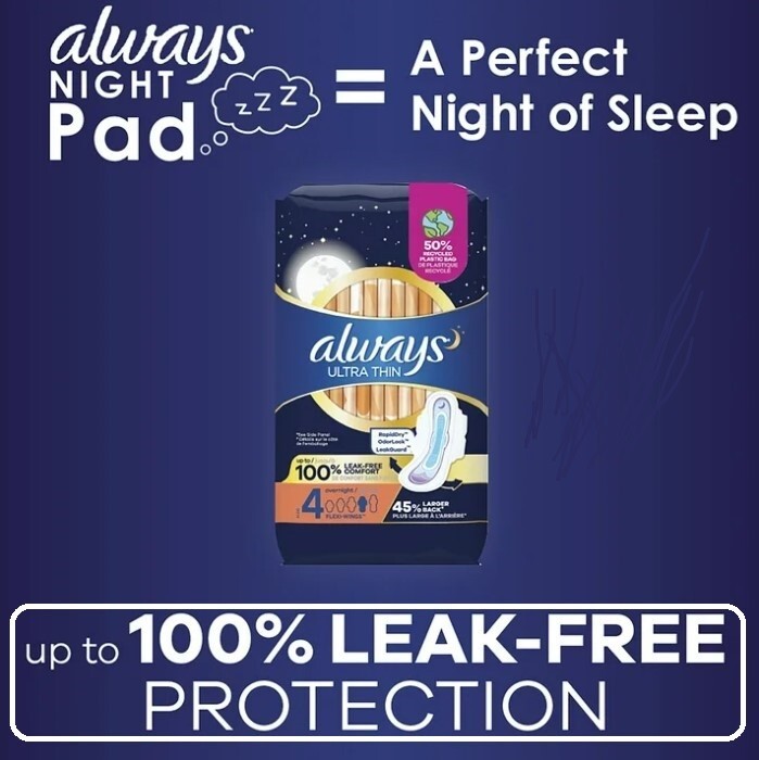 Always Ultra-Thin Pad Overnight Absorbency Unscented with Wings Size 4, 50 count