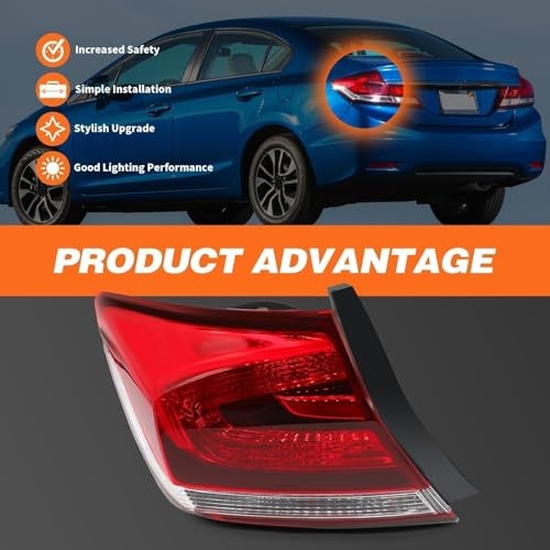 Outer Tail Light Assembly Side Compatible with Civic 4-Door Sedan 2013 Left