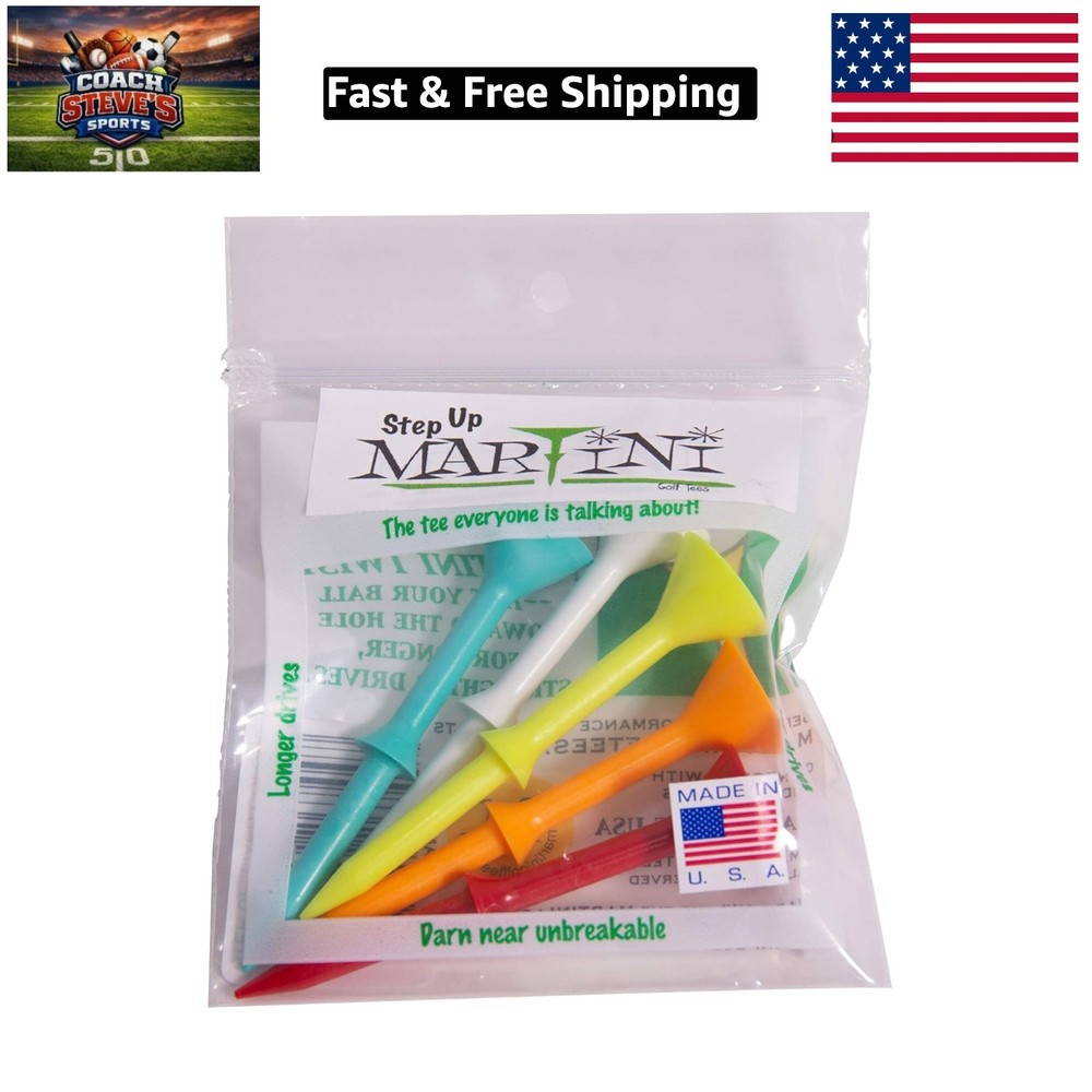 Golf Tees Durable Plastic Step-UP Tees 5 Pack, Assorted Colors, 3.25"