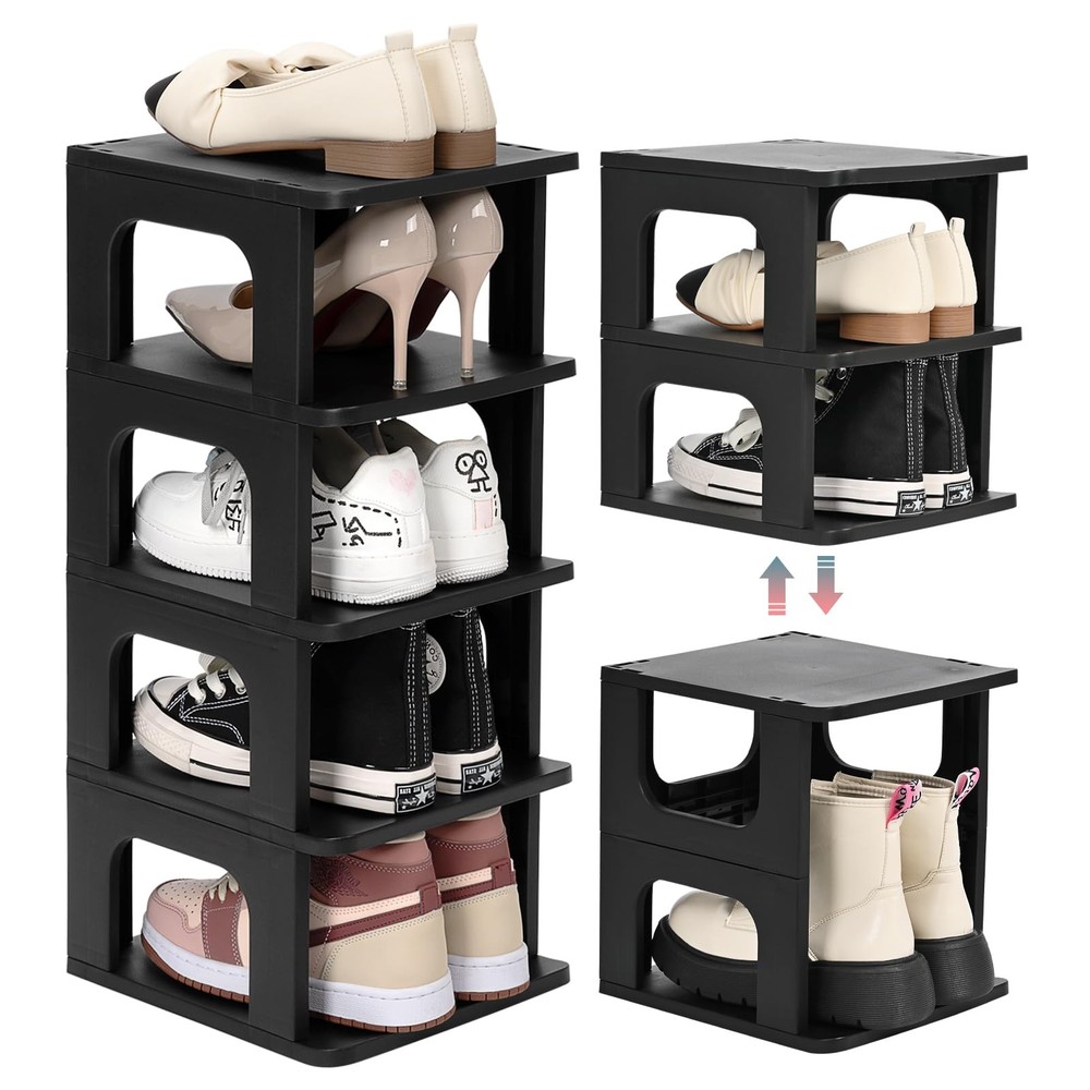5-Tier Small Shoe Rack, Vertical Narrow Stackable Organizer with Removable Pa...